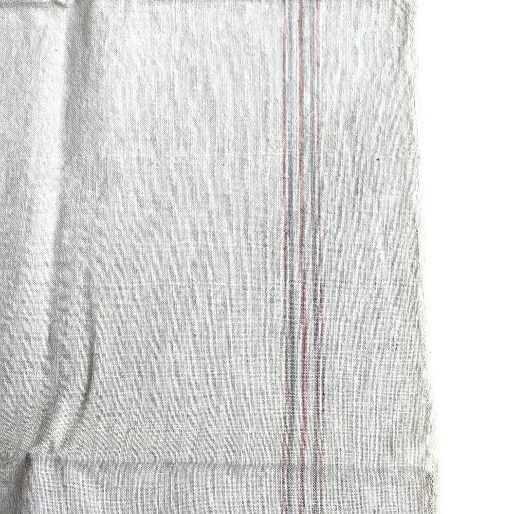 White cotton muslin kitchen tea towel red embroidery finishes country farmhouse